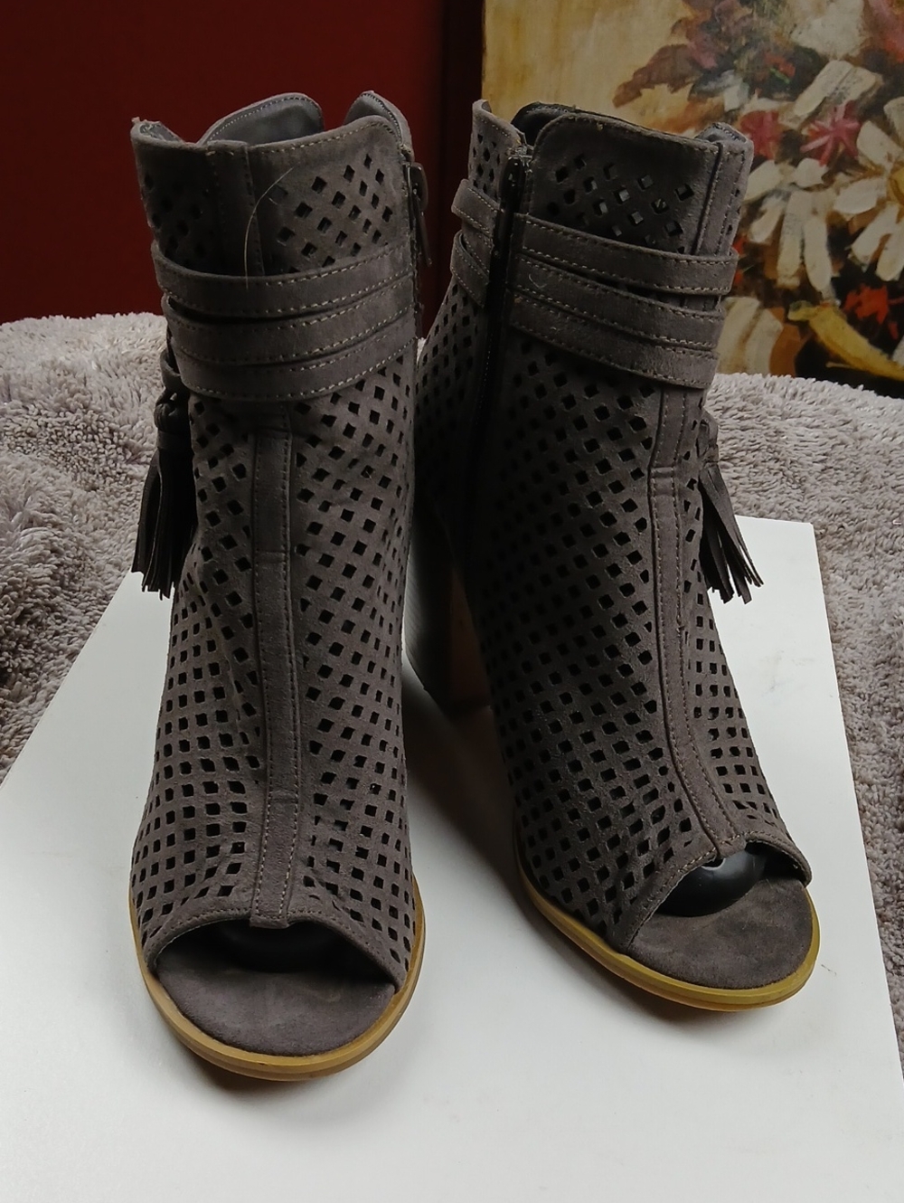 London Rag Women's Gray Perforated Peep-Toe Ankle Booties